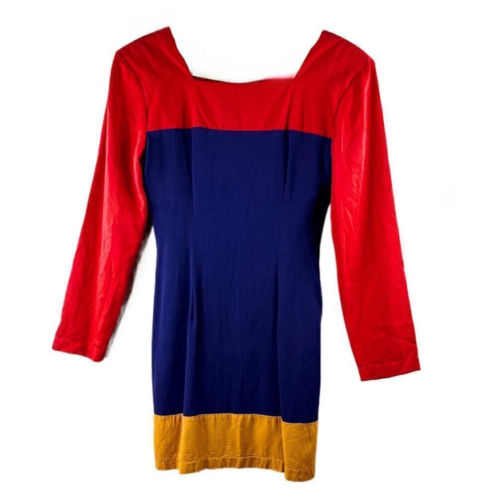 Vintage Switch USA‎ Primary Colors Color Block Mini Dress Long Sleeve Size 5